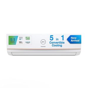Godrej 1 Ton 3 Star, 5-In-1 Convertible Cooling, Inverter Split AC (Copper, I-Sense Technology, 2023 Model, AC 1T EI 12TINV3R32-GWA Split, White)